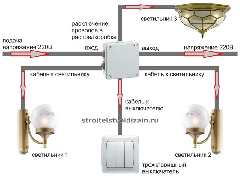 Схема подключения тройного выключателя